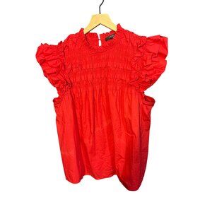 Marc New York Womens Red Ruffled Smocked Top 2X